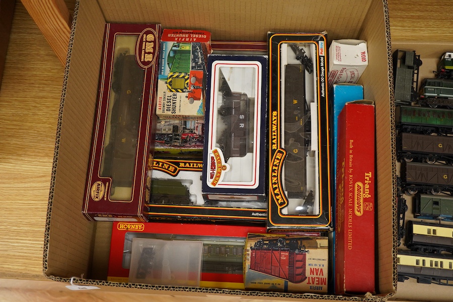 A quantity of 00 gauge model railway by Tri-ang, Mainline, Dapol, Bachmann, GMR, Hornby Dublo, etc. including; nine steam and diesel locomotives, together with boxed and unboxed freight wagons, coaches, kits and other mo